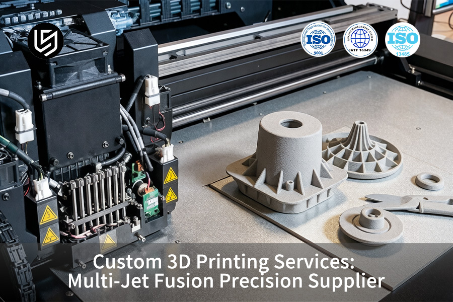 Un servicio de impresión 3D de fusión de chorro múltiple procesa polvo de nailon PA12 para construir componentes industriales funcionales