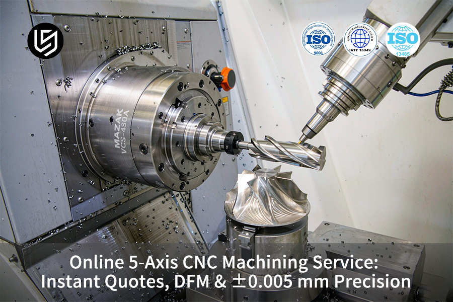 Online 5-axis CNC machining service mills sensor housing to ±0.005 mm.