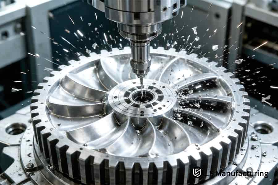 Traitement d'un disque aubagé de moteur en alliage haute performance pour améliorer l'efficacité du système de propulsion aérospatiale.