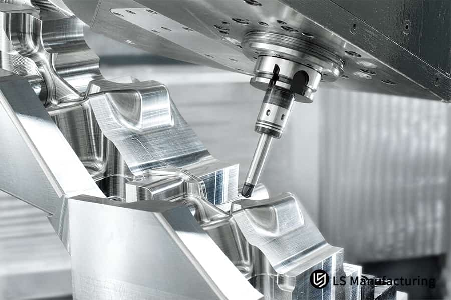 5-axis CNC machining cuts aluminum mold cavity to 0.02 mm surface finish.