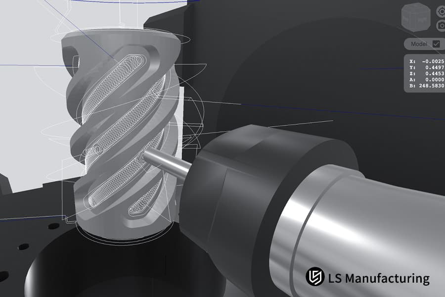 在航空航天制造界面中模拟钛螺旋零件的 5 轴 CNC 编程。