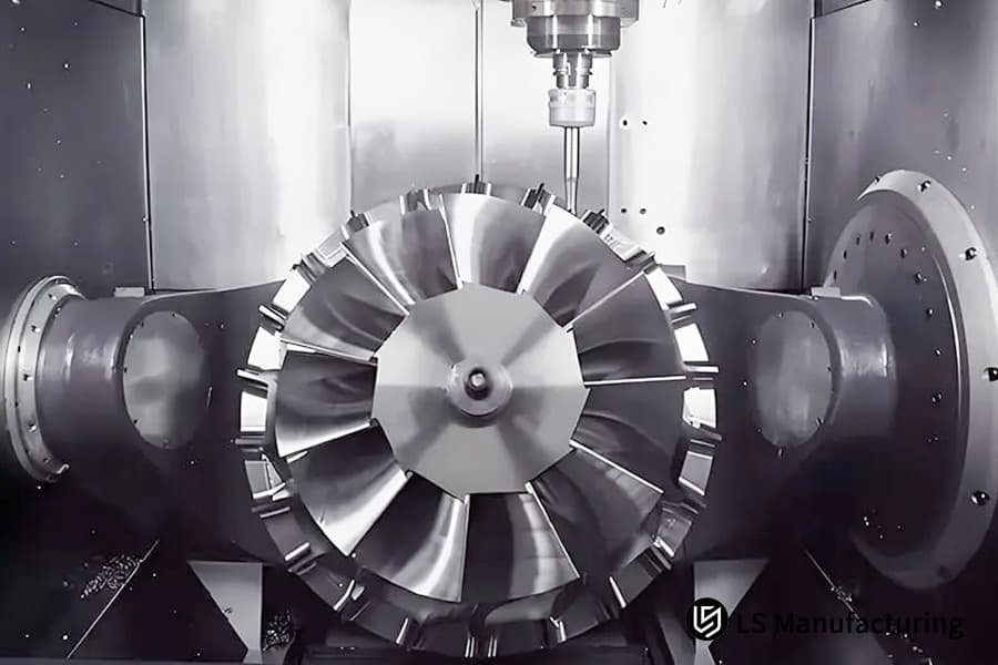 加工用于航空航天推进系统的高公差钛合金叶轮叶片。