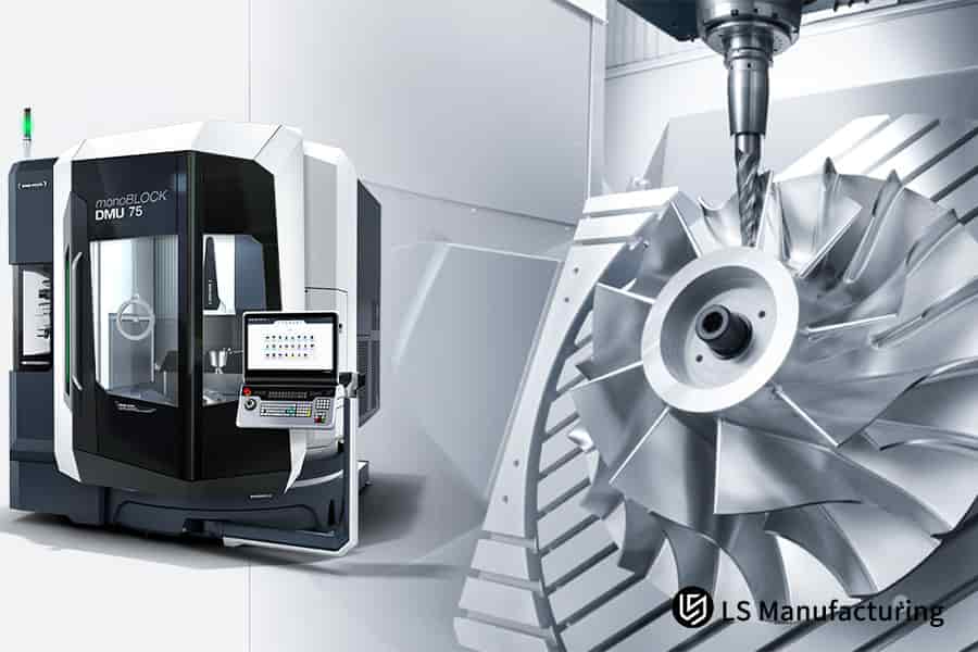 Showcasing precision 5-axis machining equipment and turbine parts for industrial manufacturing and supplier selection.
