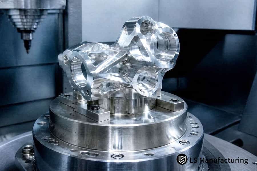 5-axis CNC machining finishes titanium alloy manifold block to 0.01 mm.