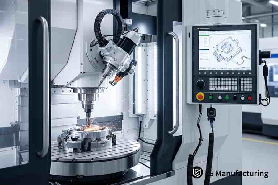 Utilizzo di macchinari CNC a 5 assi per componenti in lega metallica per valutare i costi di lavorazione e richiedere un preventivo.
