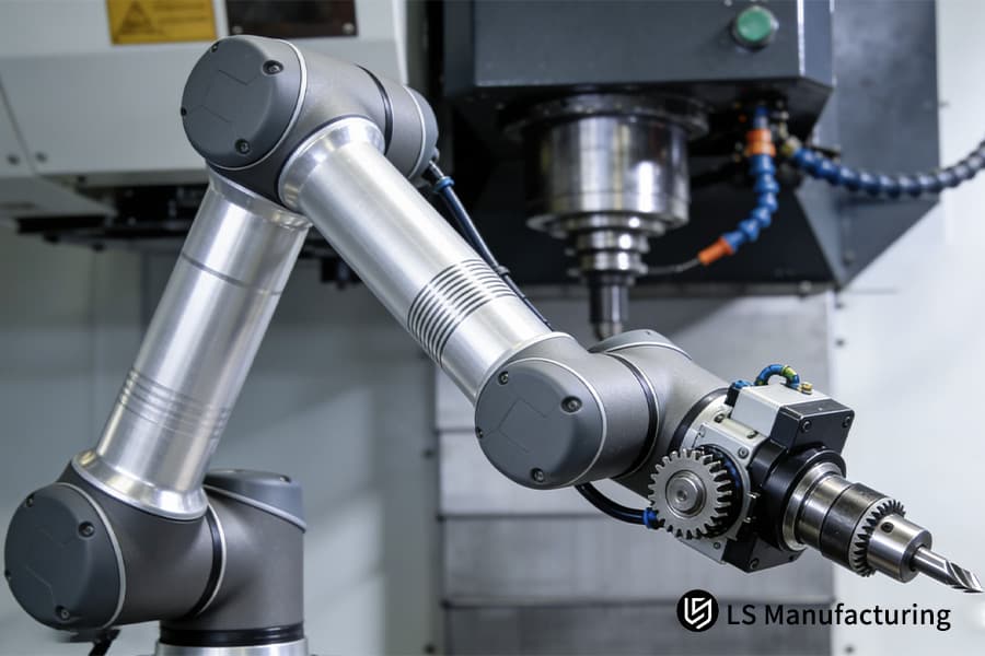 Usinage d'une articulation de poignet robotique en métal de haute tolérance pour l'automatisation industrielle de précision à charge élevée.