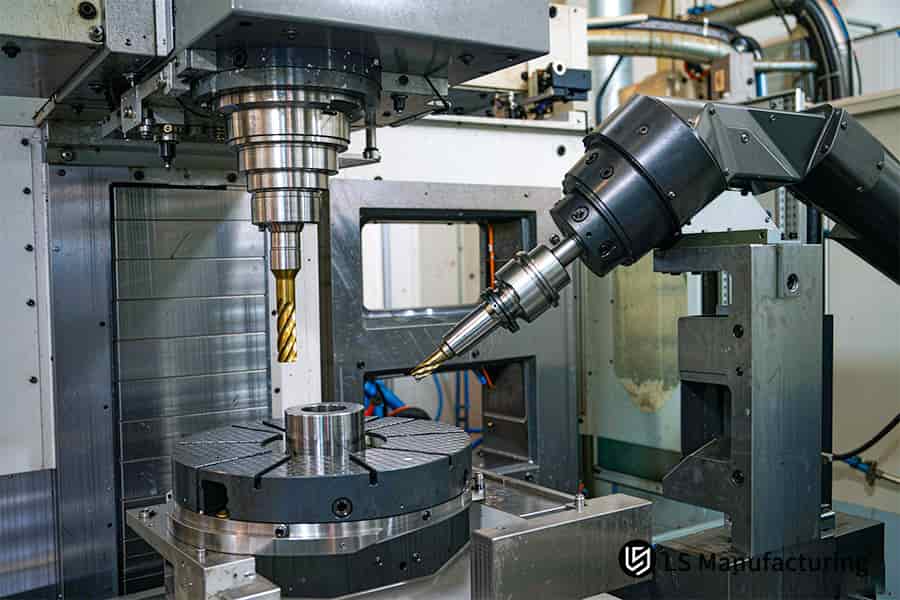 5-Axis CNC milling manufacturer mills cylinder to Ra 1.6 μm finish.