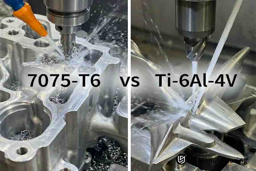 La lavorazione CNC del 7075-T6 e del Ti-6Al-4V presenta delle differenze: le frese lavorano le pareti del 7075-T6, mentre gli utensili sagomano le alette del Ti-6Al-4V per le staffe.