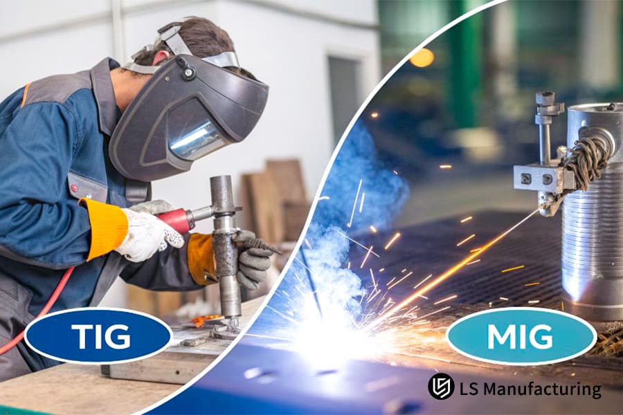 焊工在钢材上使用 TIG,而机器人则对高精度汽车零部件进行 MIG 焊接。