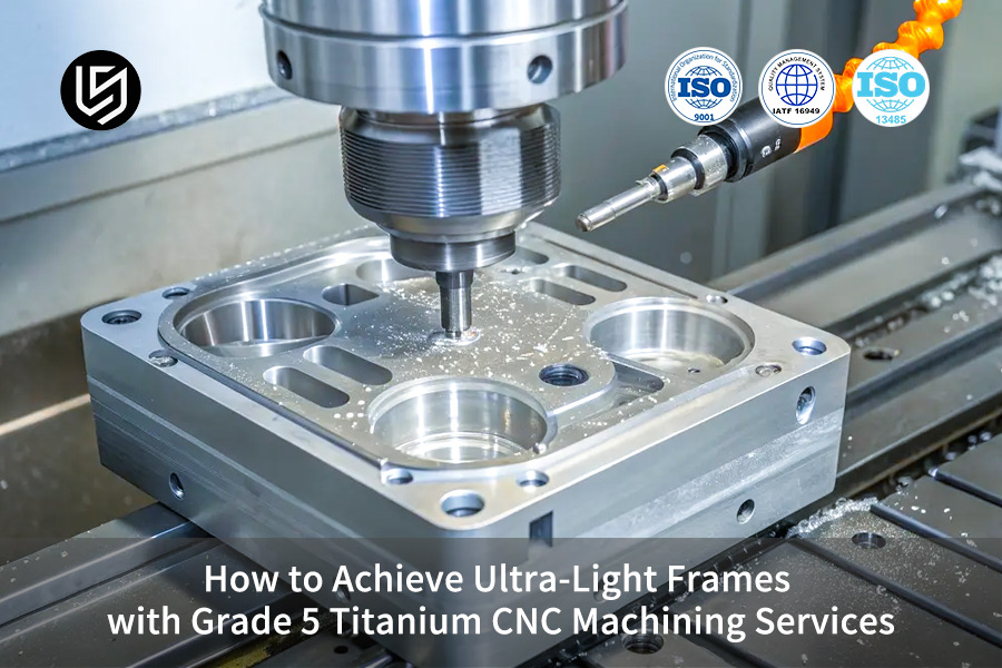 Machining a high-strength grade 5 titanium component for an ultra-light aerospace or robotics frame.