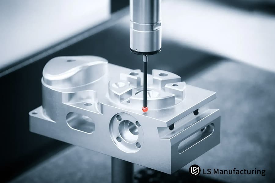 Measuring a grade 5 titanium workpiece with a probe for an ultra-light aerospace or medical component CNC machining services.