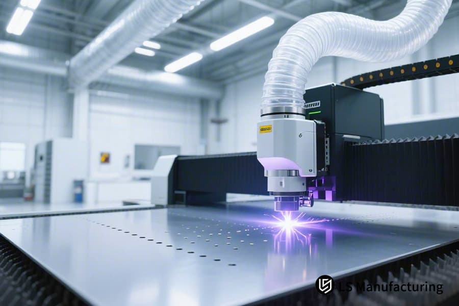 Вырезание сетки высокоточных отверстий из оцинкованной стали для систем промышленной вентиляции или фильтрации.