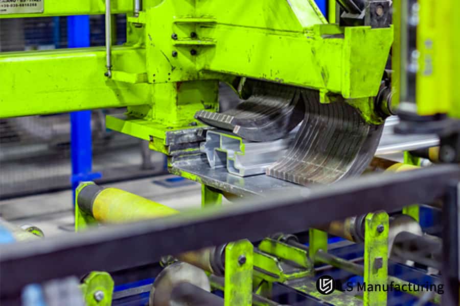 Aluminum extrusion machine in a factory setting