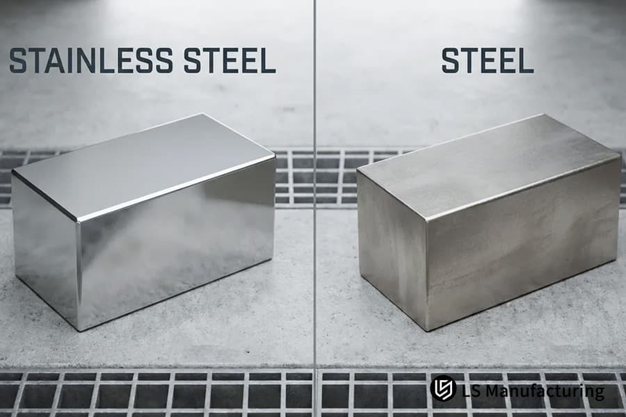 展示用于工业设备材料选择的不锈钢和碳钢制造样品。