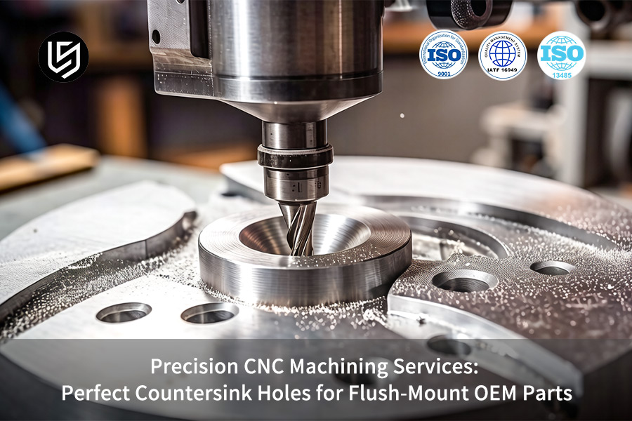 CNC machining creates precision countersink holes for aluminum alloy flush mount bracket assemblies in mechanical applications.