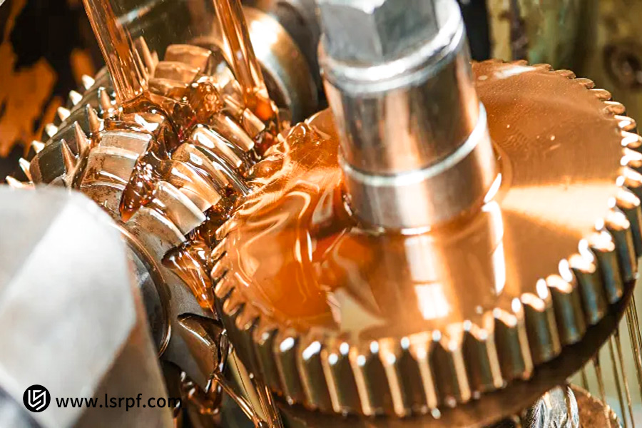 CNC machining precision bronze gears with coolant for marine engineering and industrial applications.