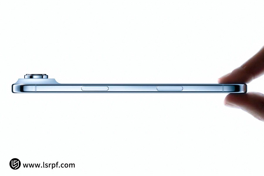 Showcasing a Grade 5 titanium frame side detail and buttons for premium smartphone manufacturing.