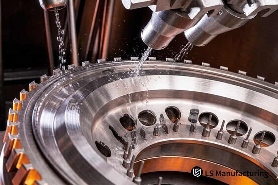 Custom CNC surface finishing bores stainless steel ring for aerospace bearing application.