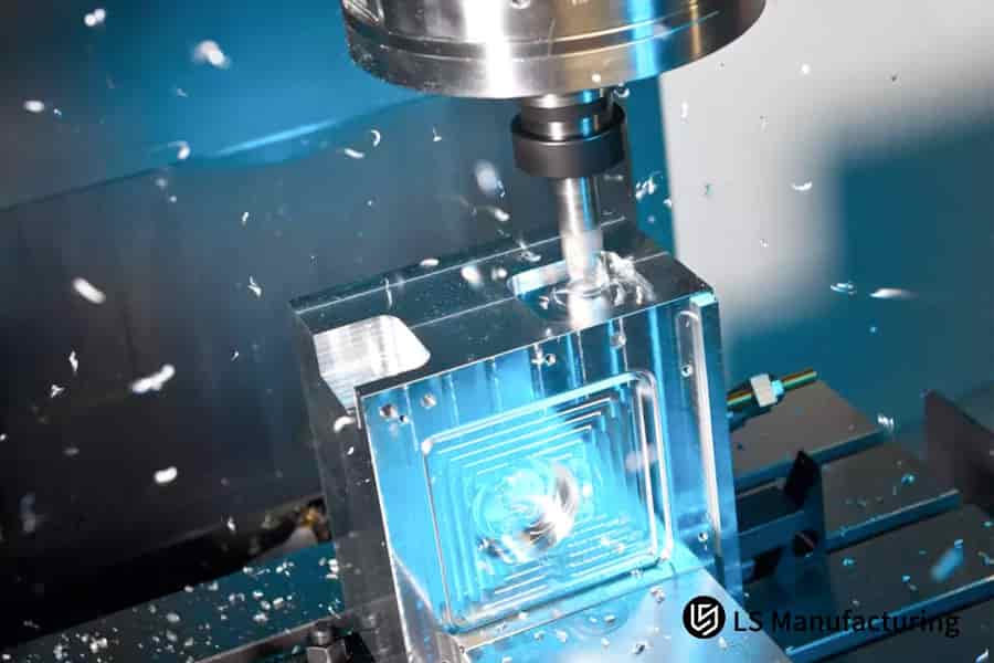 Machining high-tolerance transparent resin blocks for rapid prototyping and custom online CNC services.