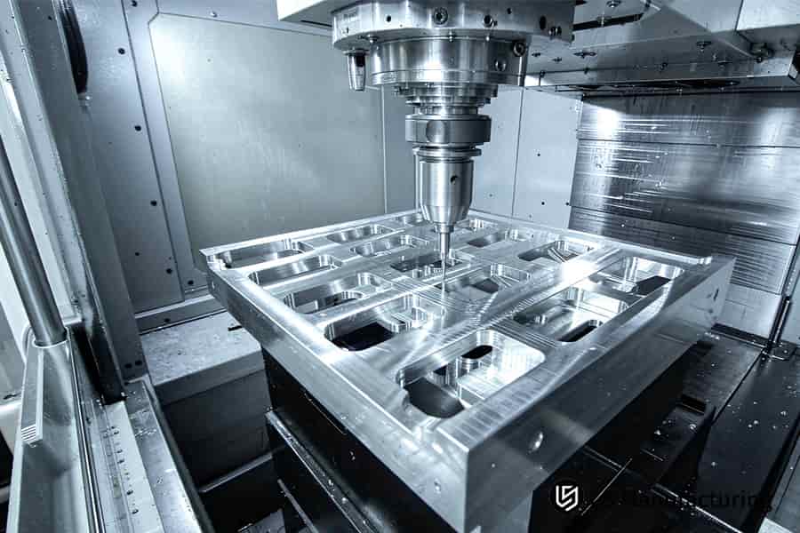 Usinagem CNC: A máquina de medição por coordenadas (CMM) Zeiss inspeciona uma peça de alumínio a uma temperatura de 20°C.