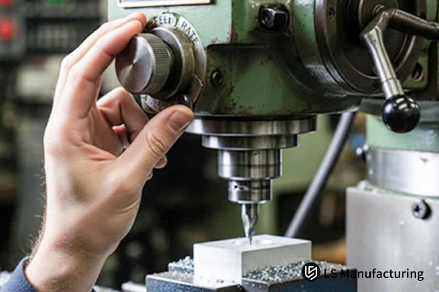 精密金属合金部品製造のための送り速度を制御するための CNC フライス盤の操作。