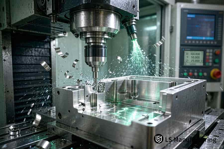 CNC フライス加工が 7075-T651 RF ハウジング ブランクをクランプします。フランジの平面度を ≤0.01 mm に保持する 1 つのデータム。 width=