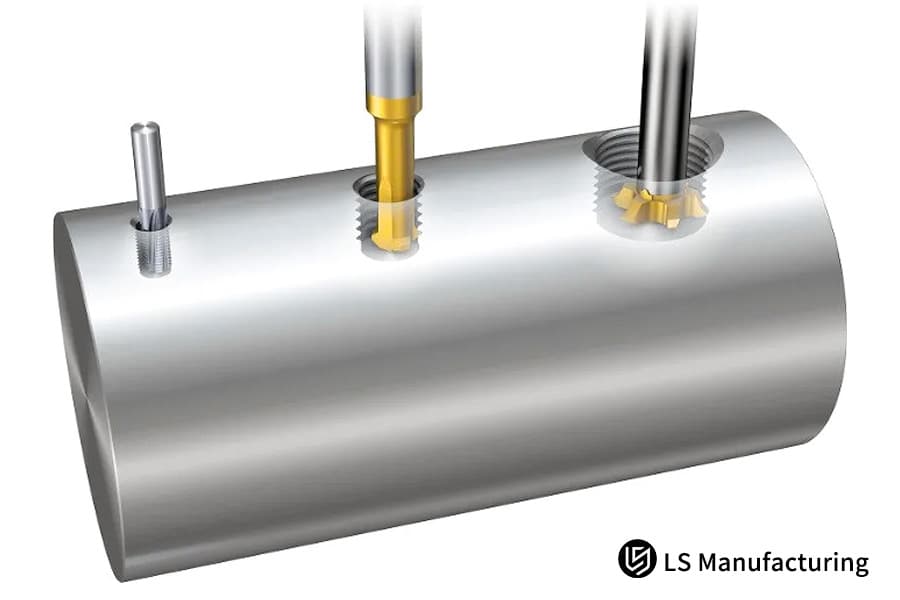 Цветные фрезерные инструменты, вставленные в резьбовой цилиндр компанией LS Manufacturing.jpg