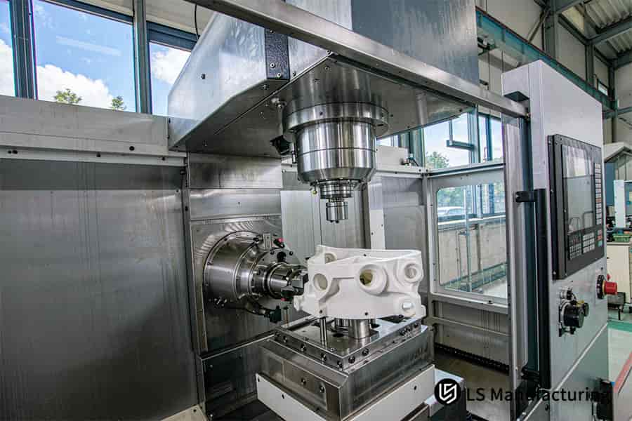 Complex multi-surface CNC milling finishes white housing to Ra 0.4 μm.