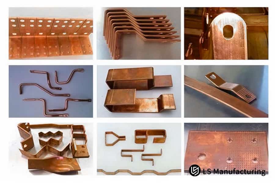 Copper busbars with 90-degree bends and holes