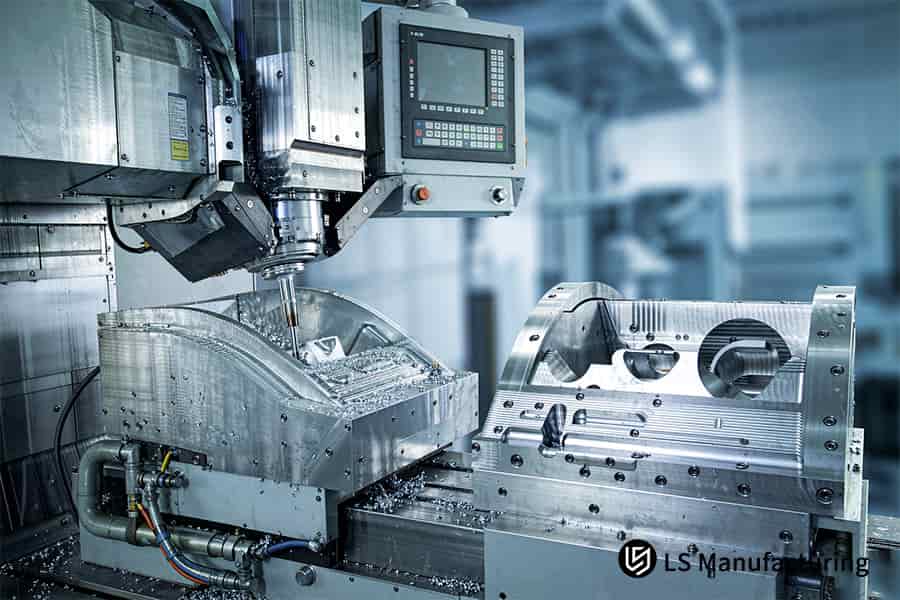 Custom 5-axis CNC milling cuts mold cavity with ±0.008 mm accuracy.