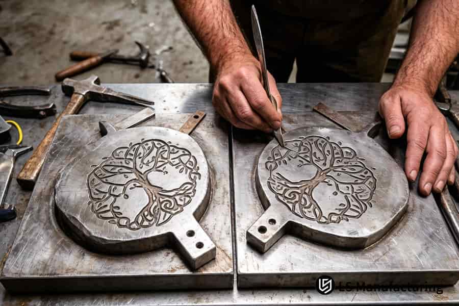 Hand engraving aluminum alloy dies ensures precision components for automotive industry.
