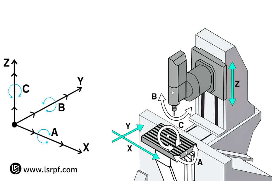 Диаграмма, поясняющая 5-осевые поворотные оси с ЧПУ от LS Manufacturing