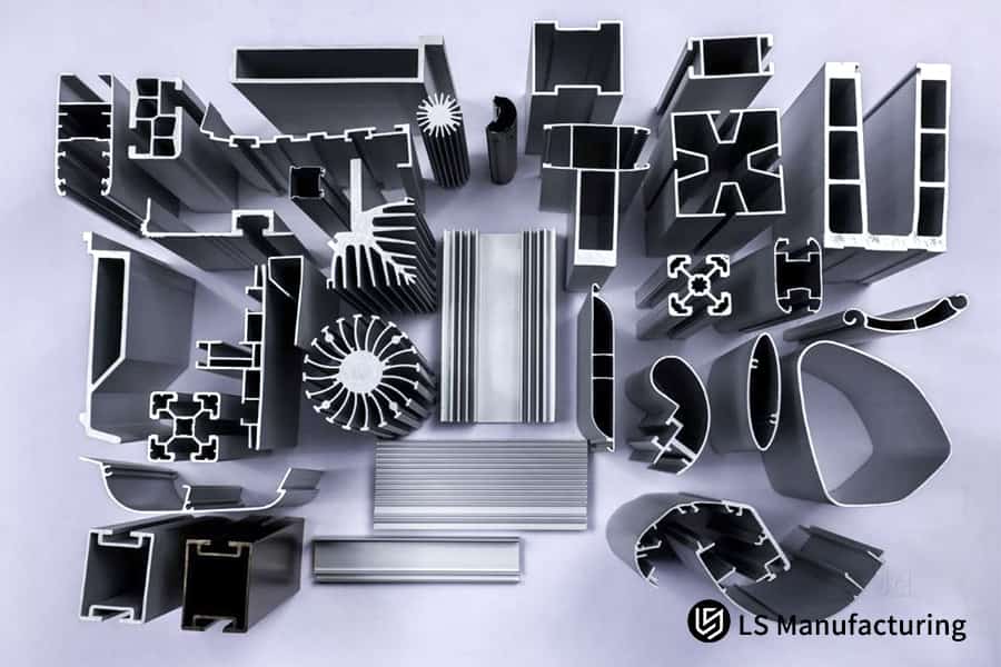 Various aluminum extrusion profiles on display