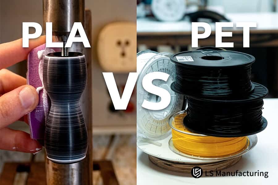 A black PLA coupler is tested with PET filament spools for evaluating mechanical flexibility and material durability.