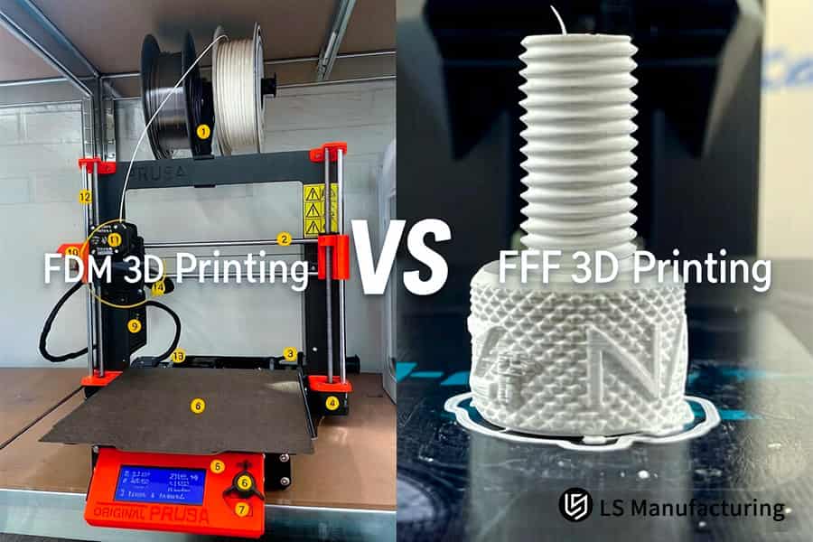 FDM vs. FFF 3D printing service creates intricate vases using filament for industrial prototyping.