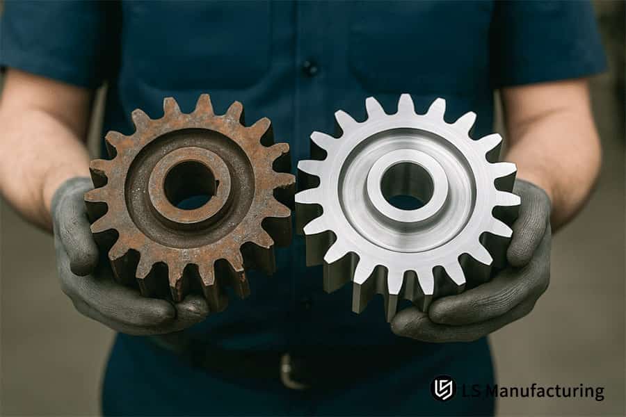 エンジニアリングにおける製造、メンテナンス、コスト分析のための新旧の金属歯車の比較。