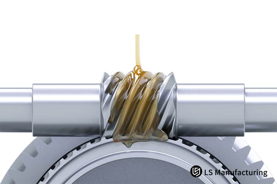 Schmierung von präzisionsgefertigten, kundenspezifischen Schneckengetrieben aus Metall für industrielle Kraftübertragungssysteme mit hohem Drehmoment.