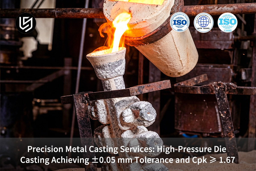 High pressure die casting service pours molten aluminum alloy for automotive housing.