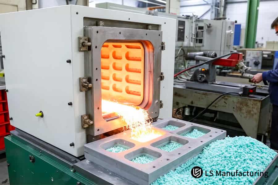 Saltan chispas mientras la máquina de mantenimiento procesa la aleación de acero para la fabricación de moldes de inyección personalizados y duraderos.