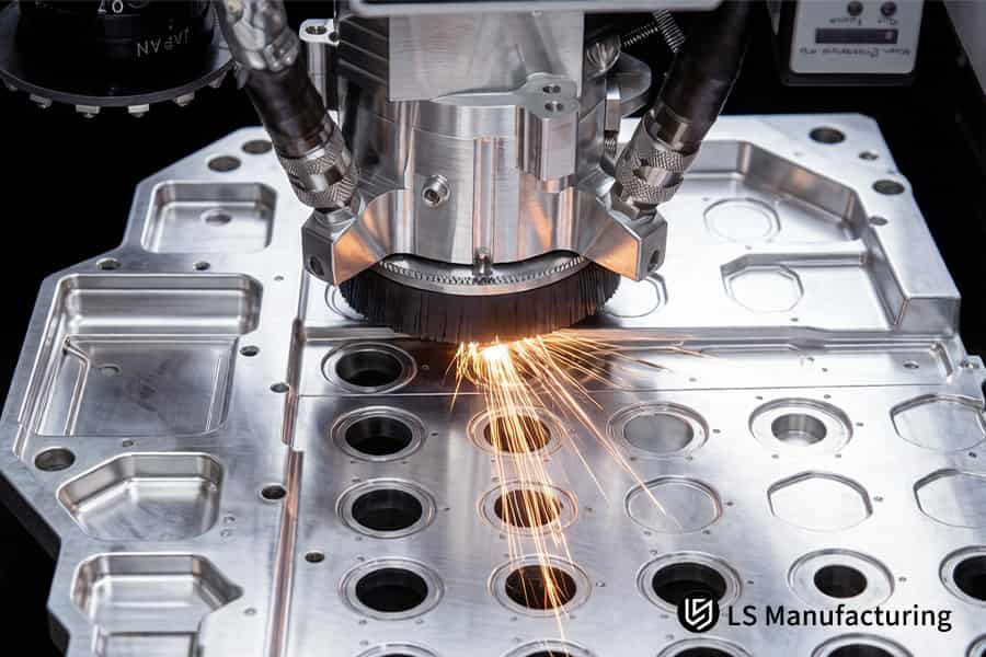 A high-power laser cuts ventilation holes in aluminum for EV battery cell cooling and thermal management.