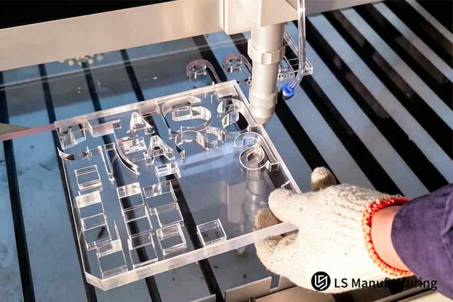 Laser cutting manufactures complex letters from cast acrylic for retail store displays.