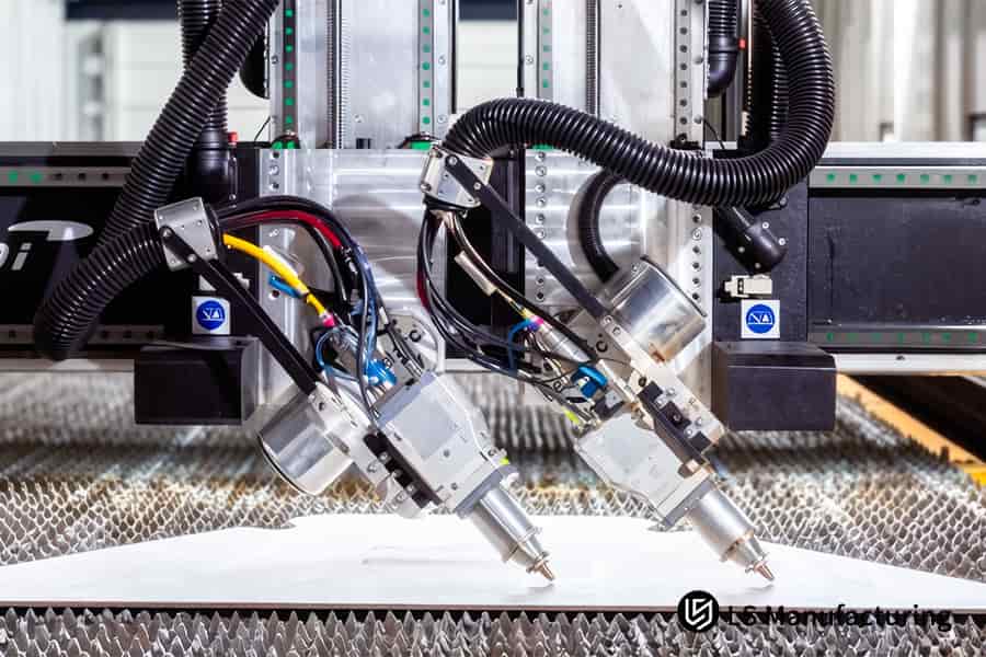 The dual head laser cutting machine processes aluminum alloy sheets with precision for aerospace components.