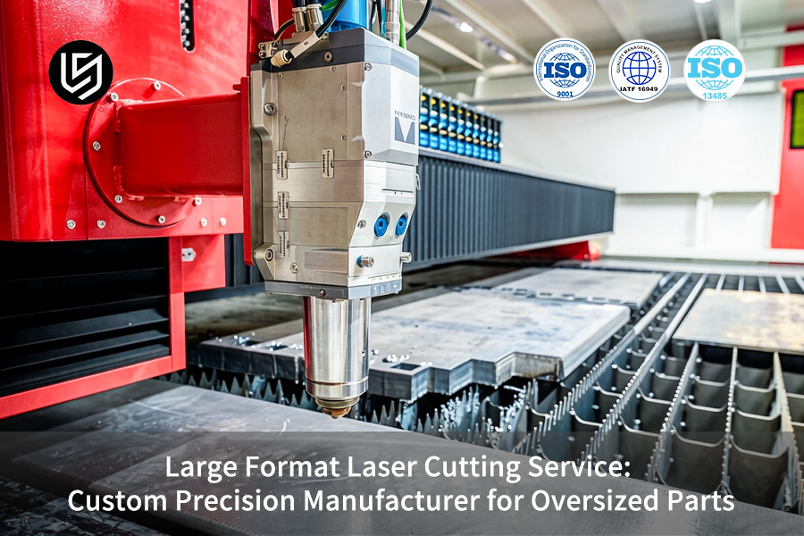Large format laser cutting service cuts oversized carbon steel plates with sparks for shipbuilding industry.