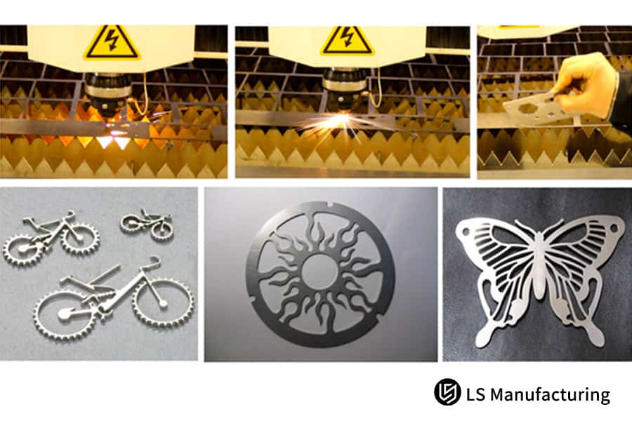 Componenti per biciclette, cerchi e farfalle tagliati al laser.