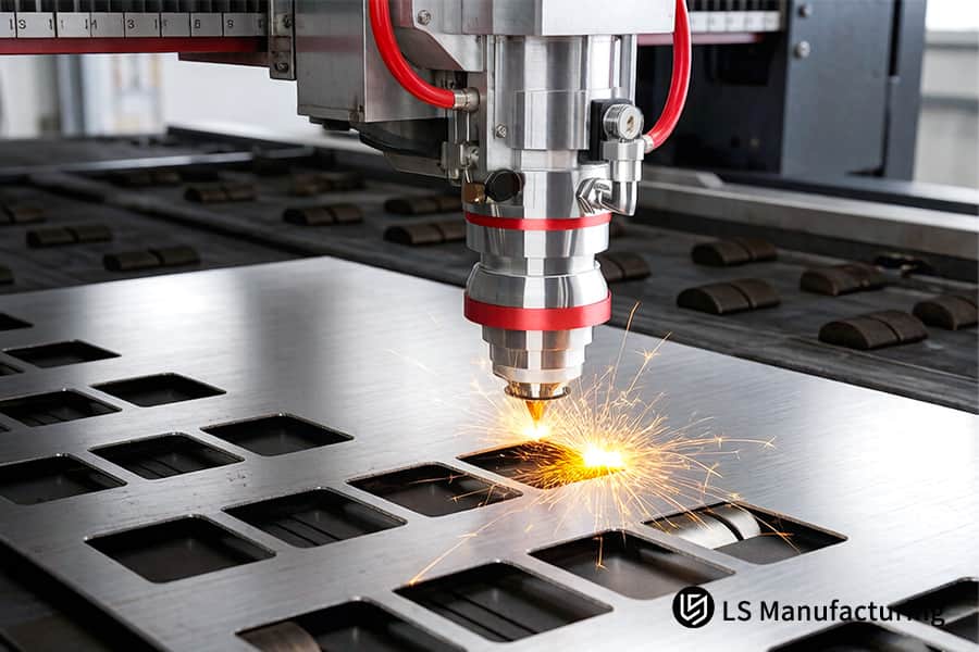 Slicing aluminum sheet for custom automotive or structural parts with a high-power laser system.