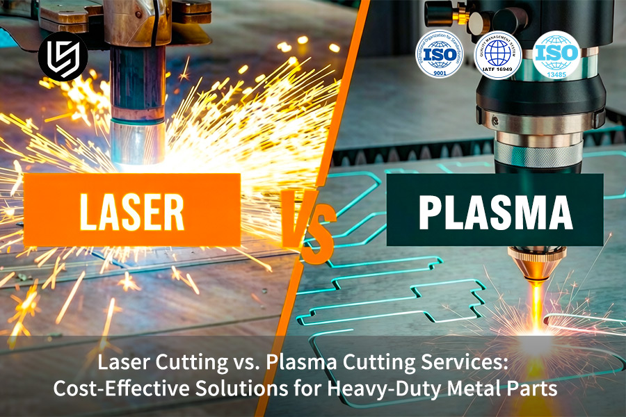 Laser cutting vs plasma cutting produces heavy duty steel brackets with intense precision and flying sparks.