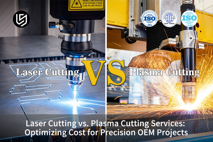 Laser cutting vs. plasma cutting services trim stainless steel brackets for food equipment.