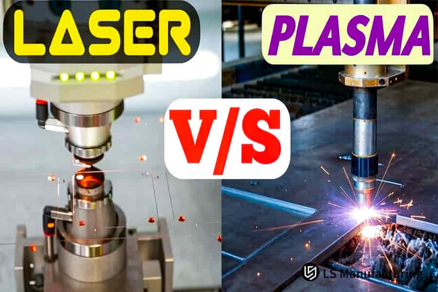 Laser cutting vs plasma cutting creates precision holes in steel plates for construction equipment fabrication.