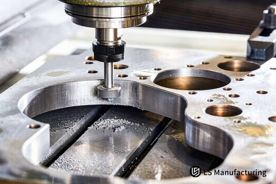 A punch presses through steel coil to blank out a complete flat washer for automotive assembly.