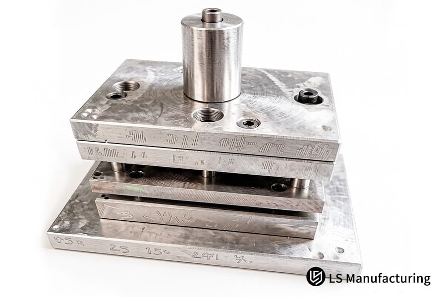 Progressive dies stamp 303 stainless steel into sealed automotive sensor enclosure housings.